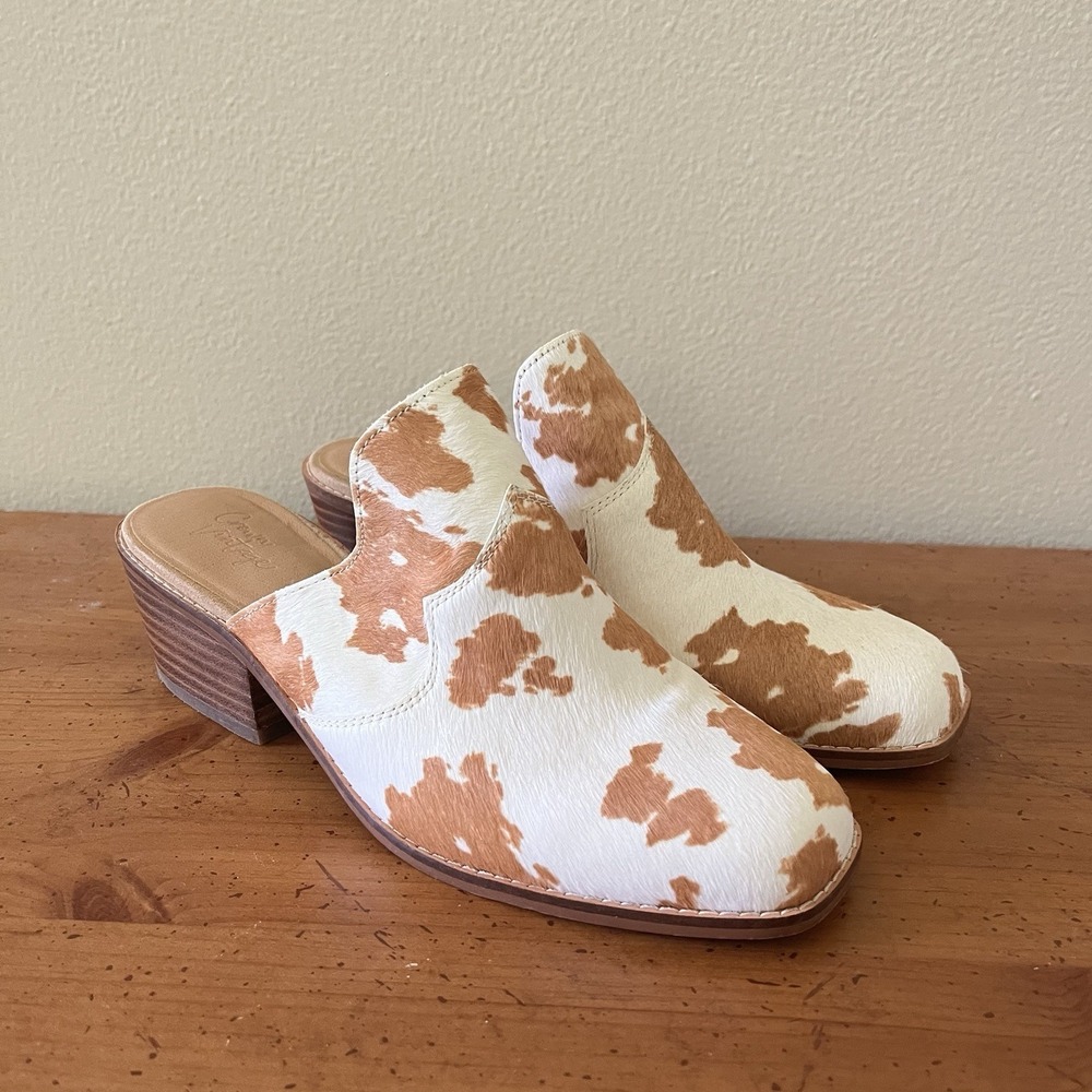 Women's‎ Slip On Mules Cowhide Cowgirl Cow Fur Heel 8 Boho Western Bohemian Boot - Picture 2 of 8